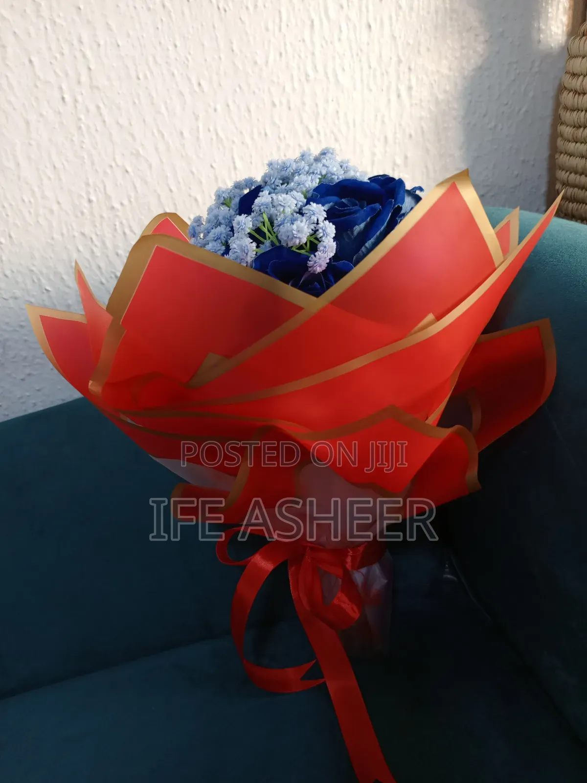 Blue Rose Flower Mixed With Baby Breath