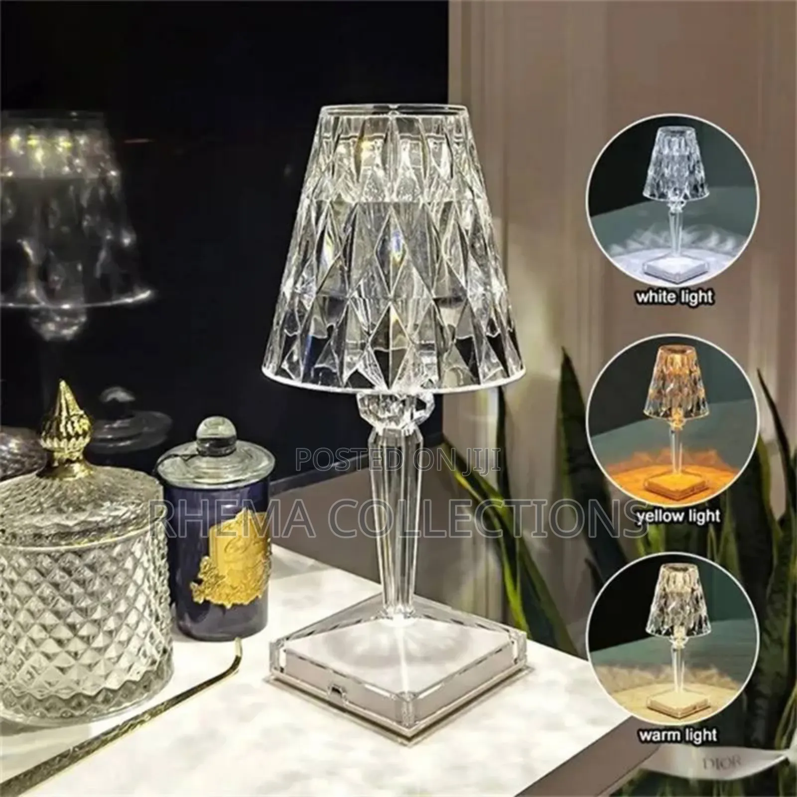 Rechargeable Diamond Crystal RGB Multi Colored Bed Side Lamp