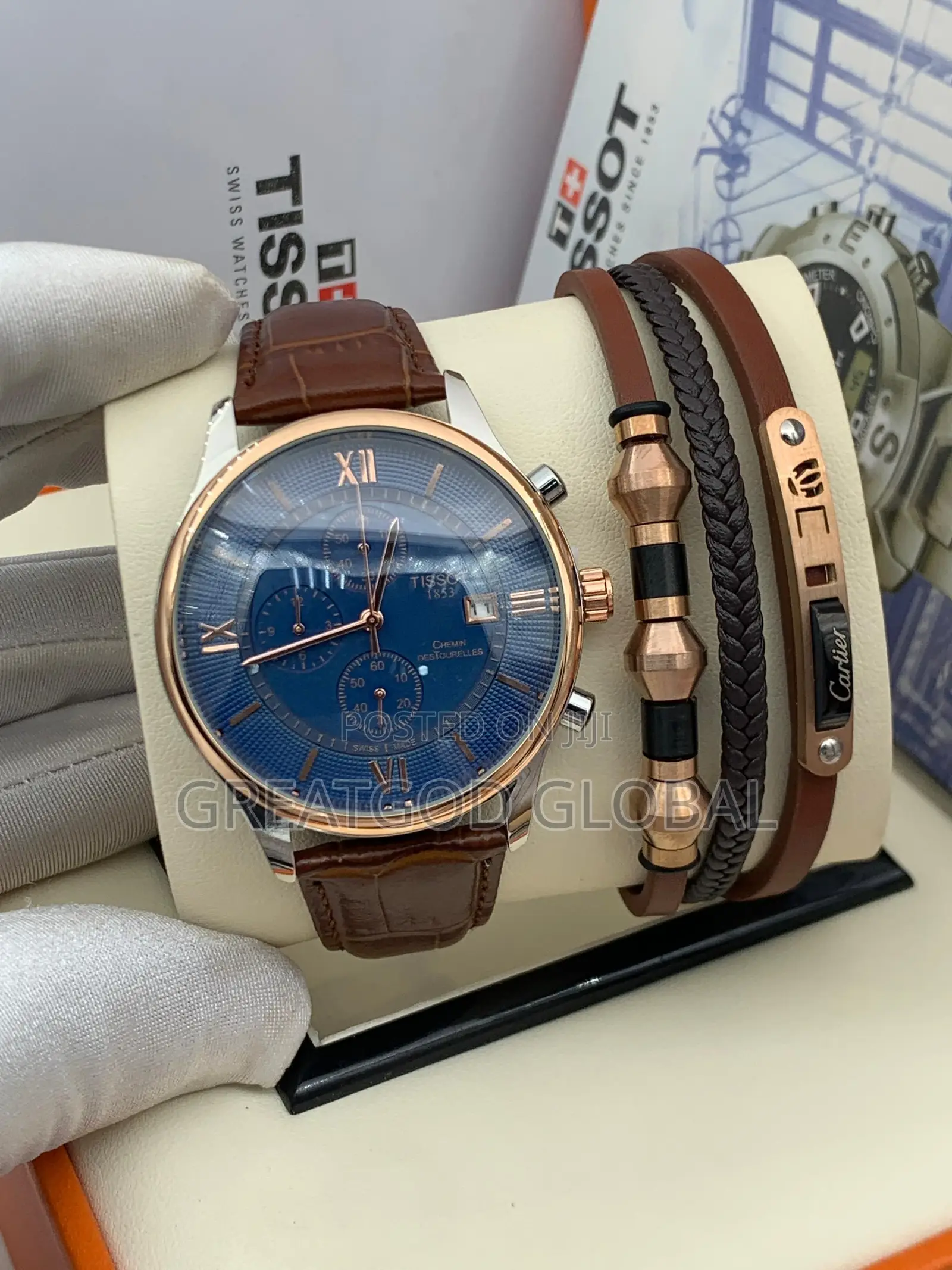 Unisex High Quality, Chronograph, Tissot Leather Wristwatch