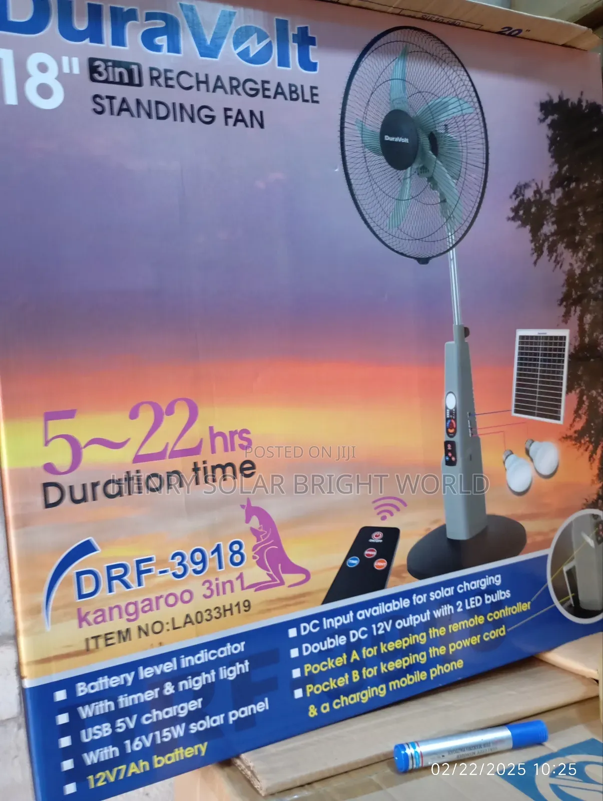 Duravolt 18inc Rechargeable Fan