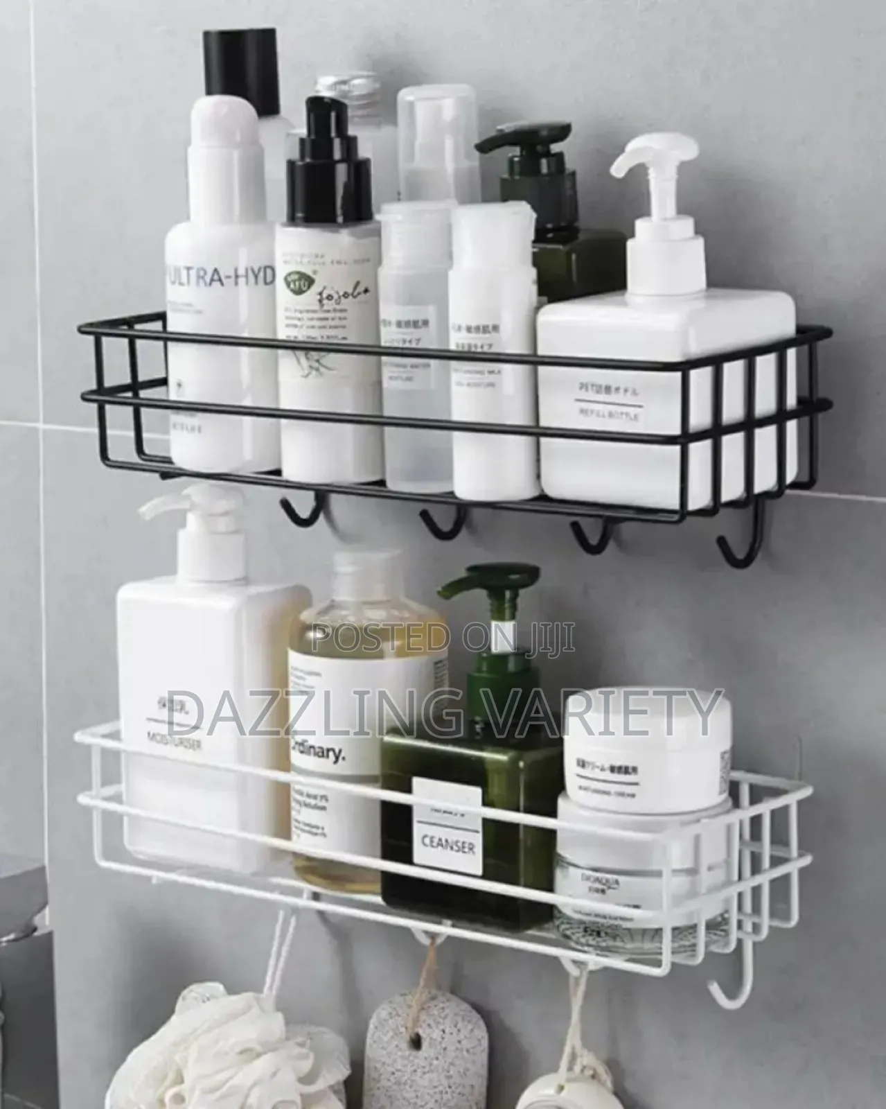 No-drill Bathroom Wall Rack With Hooks (Self Adhesive)