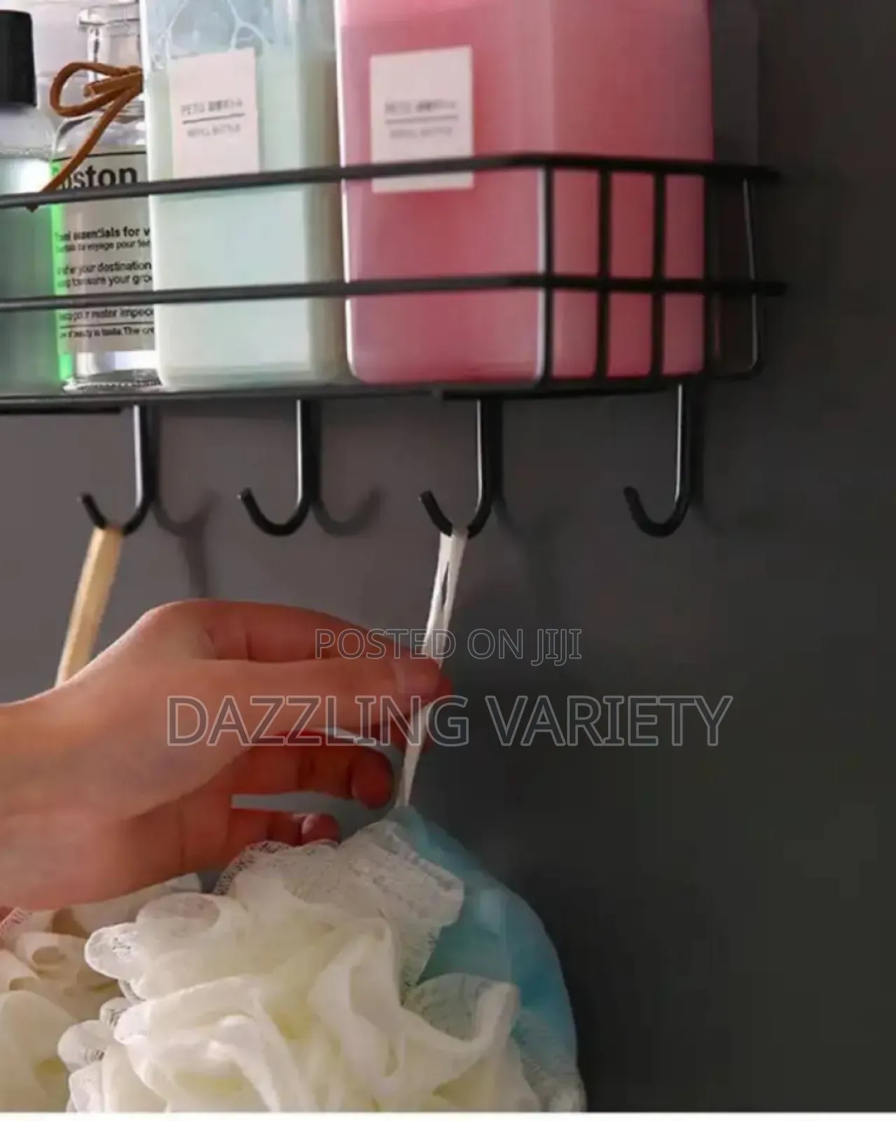 No-drill Bathroom Wall Rack With Hooks (Self Adhesive)