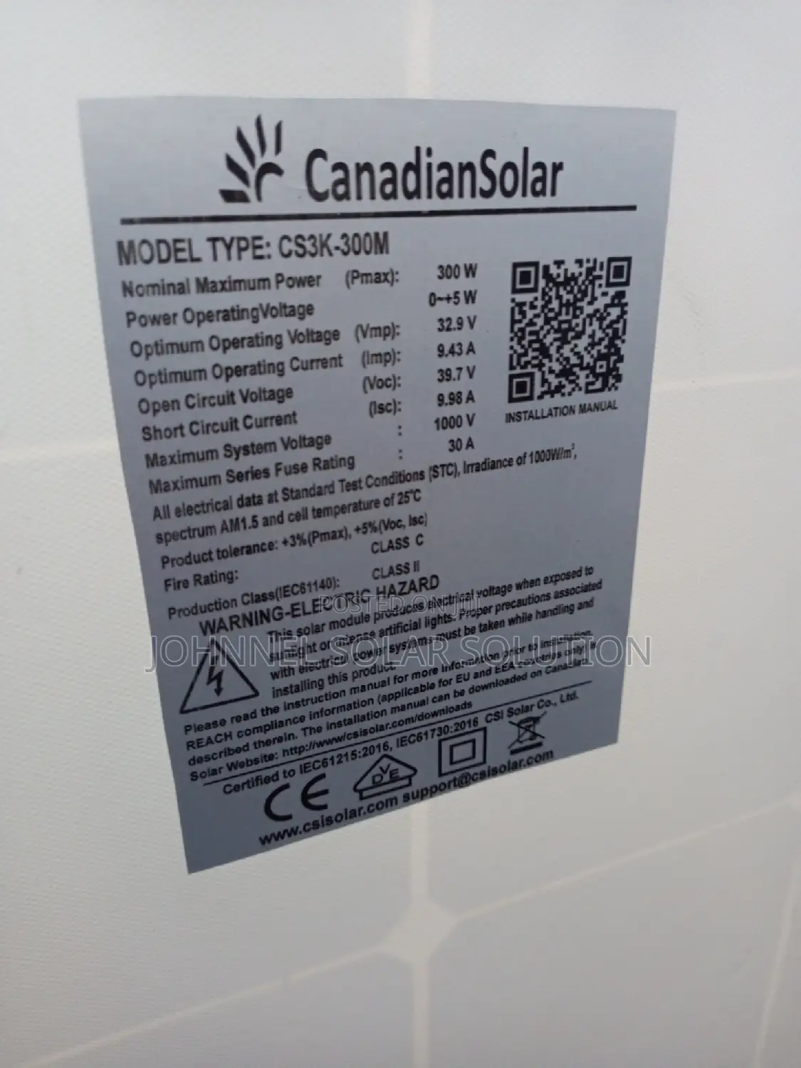 300w 72cll Mono Canadian Solar Panel