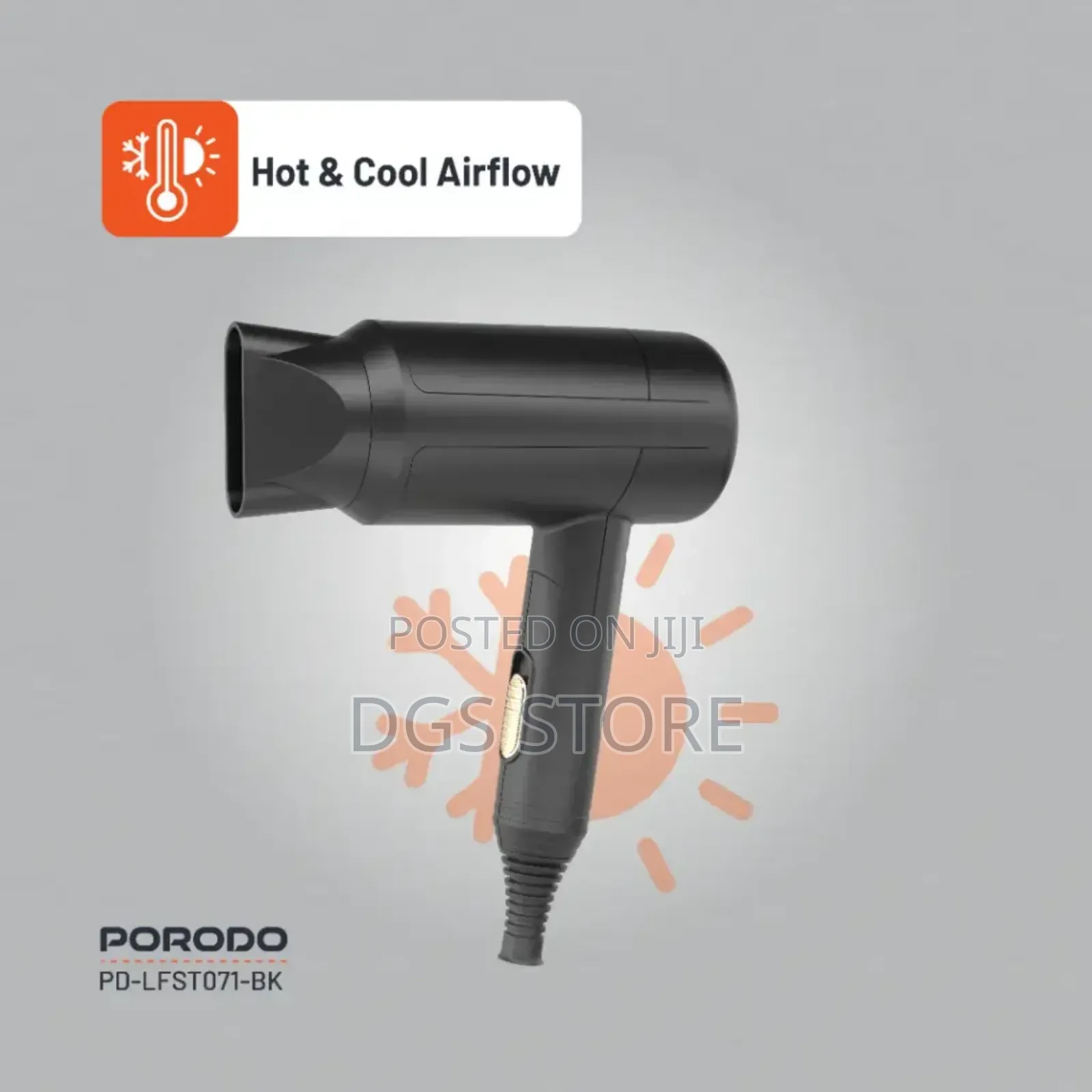 Porodo Lifestyle 1200w Foldable Hair Dryer 1.8m Cable