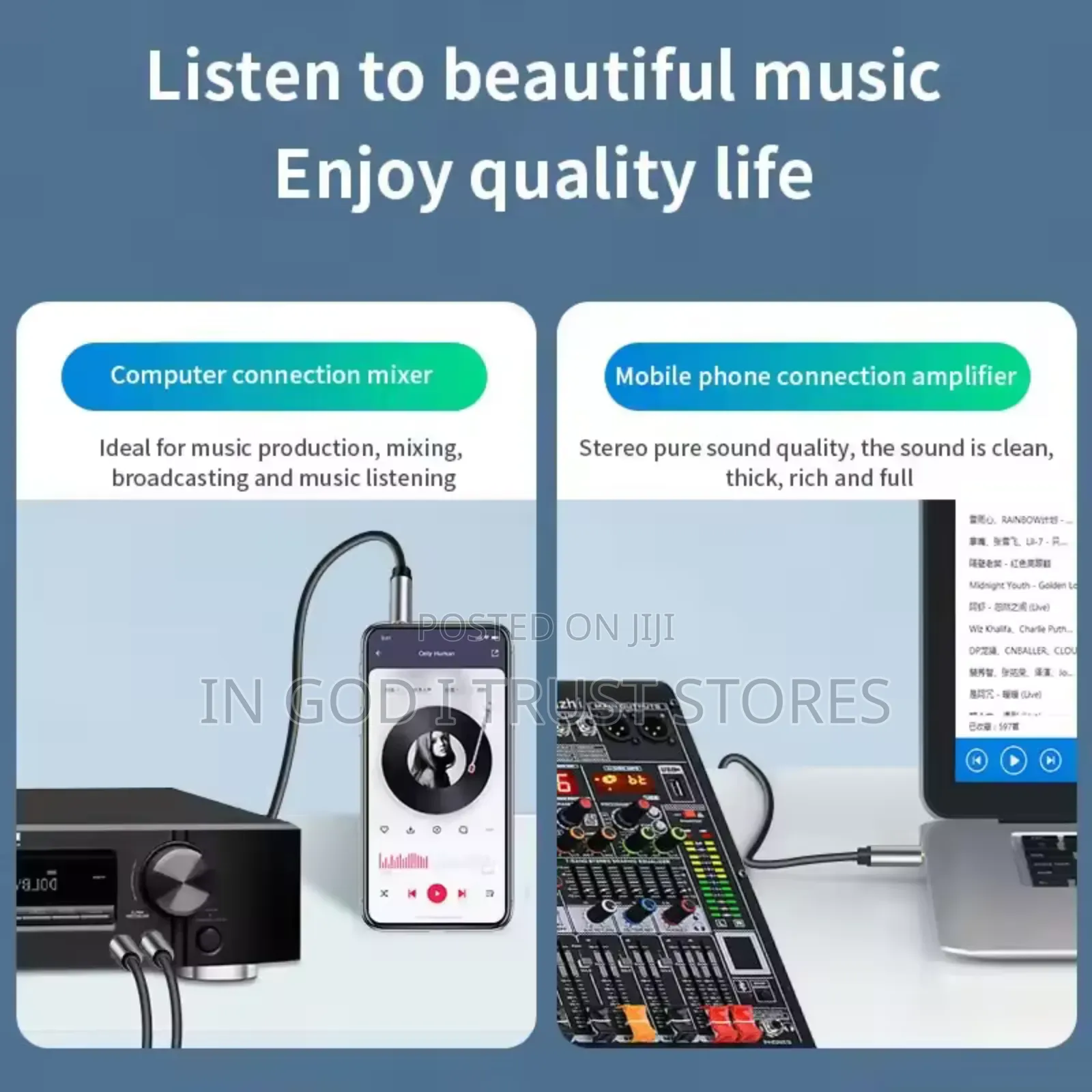 3.5mm to Double 6.5mm TRS Cable Aux Adapter 1.5m