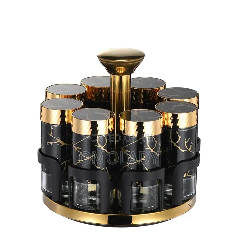 (8pcs) Marble Ceramic Gold Luxury Rotating Spice Rack