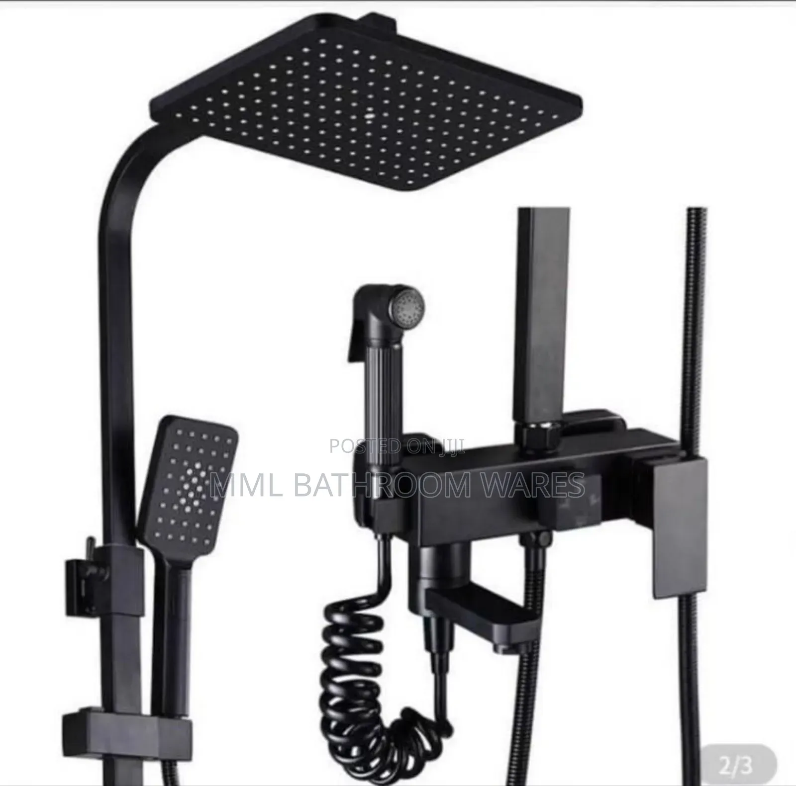 Black Square Shower Mixer With Pressing Shower