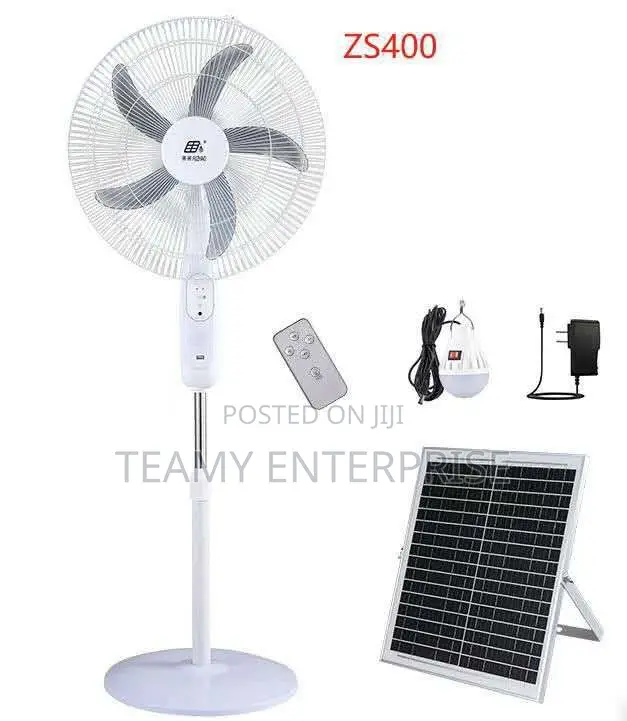 18“ Solar Rechargeable Standing Fan WTH Led Light Remote CTR