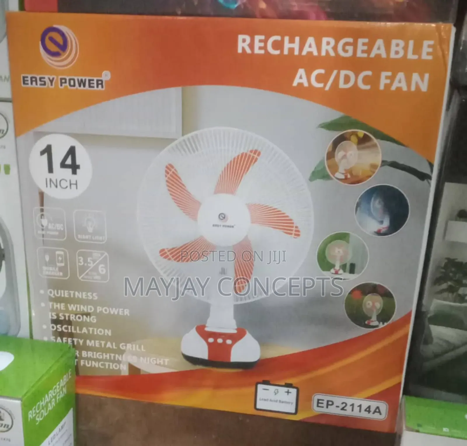 14" Easypower 3-in-1 AC/DC Table Solar Fan+Panel+2bulb