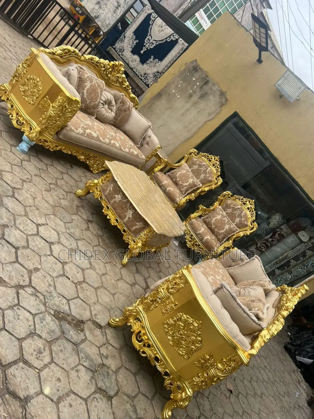 Royal Sofa Chair With Center Table and Stools.