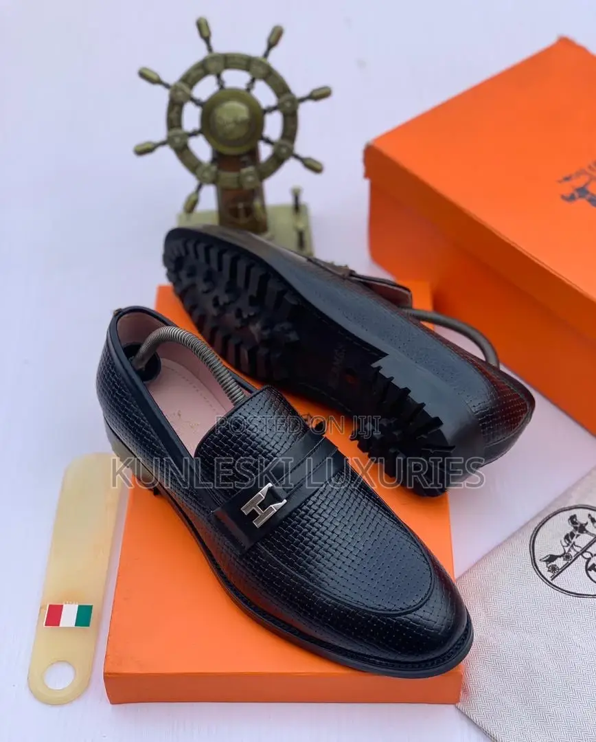Original Hermes Black Leather Shoes for Men