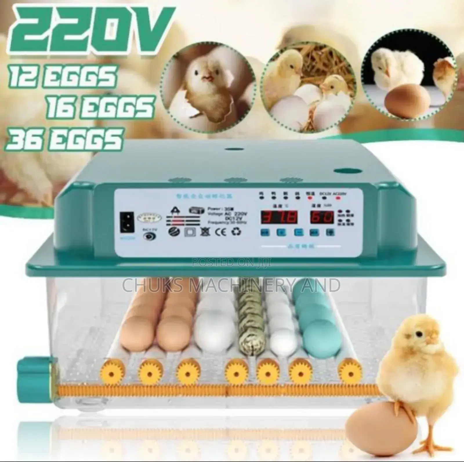 192 Eggs Automatic Dual Power Incubator