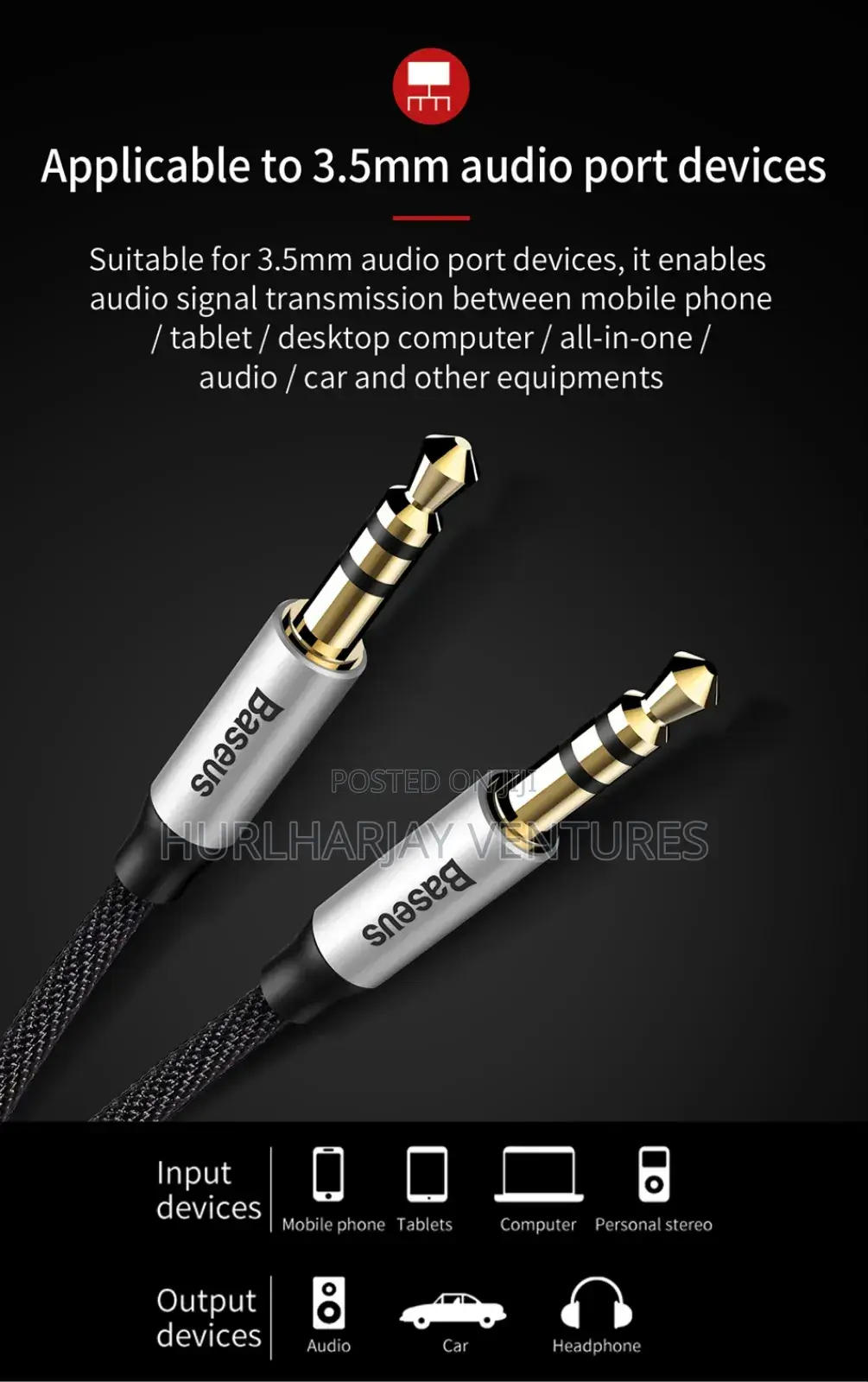 1.5m Baseus 3.5mm Aux Cable
