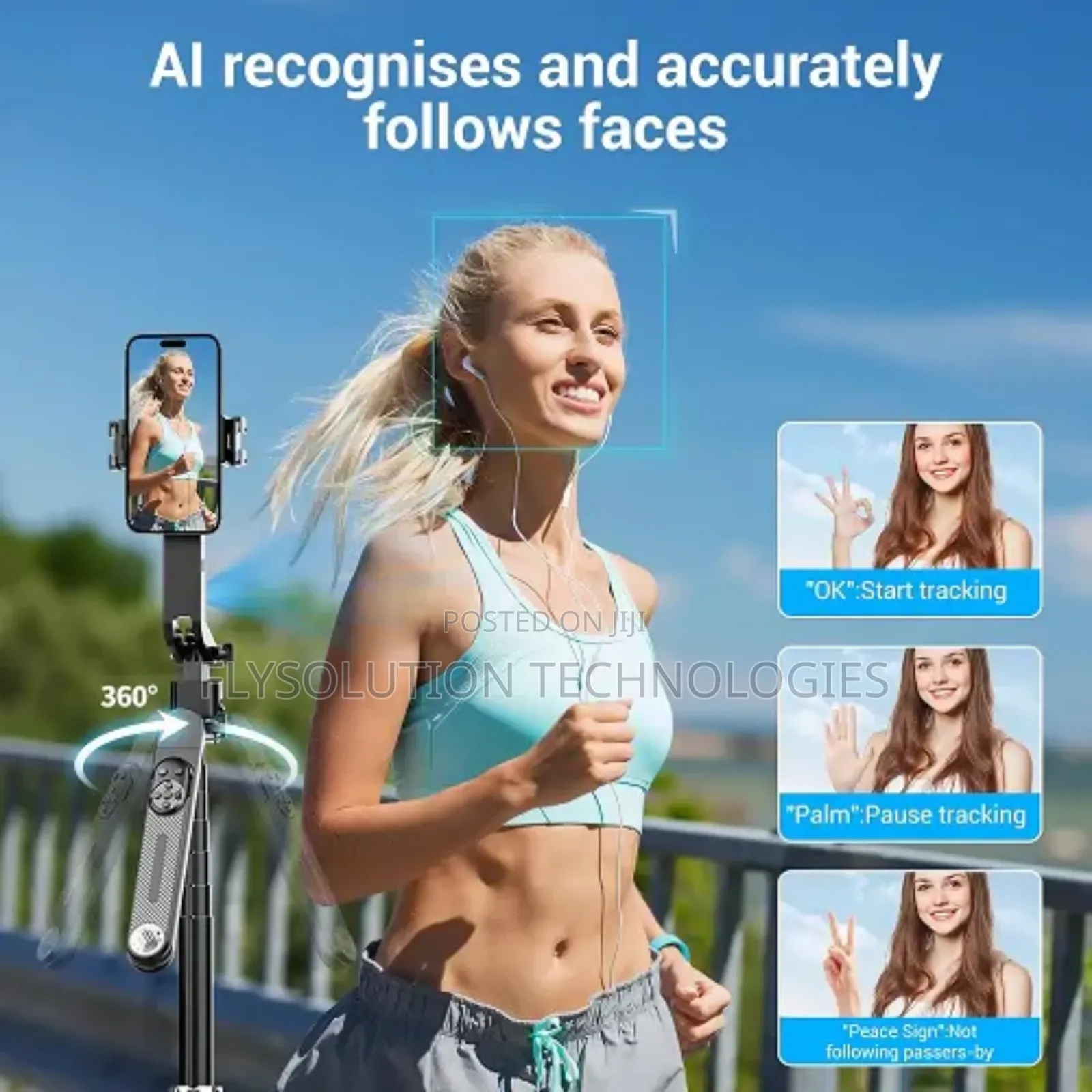 Q515tk | Extendable Face Tracking Gimbal Selfie Stick –Black
