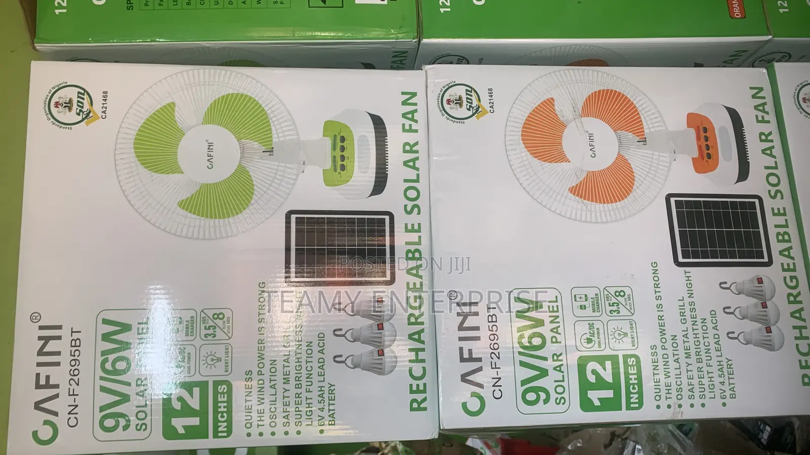 Cafini 12 Inches Rechargeable Solar Table Fan 3 Bulb Panel