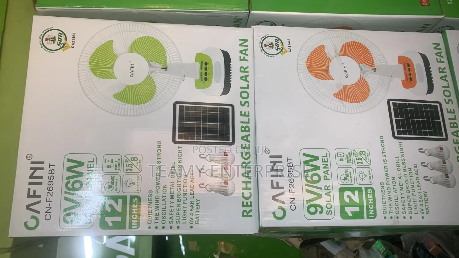 Cafini 12 Inches Rechargeable Solar Table Fan 3 Bulb Panel