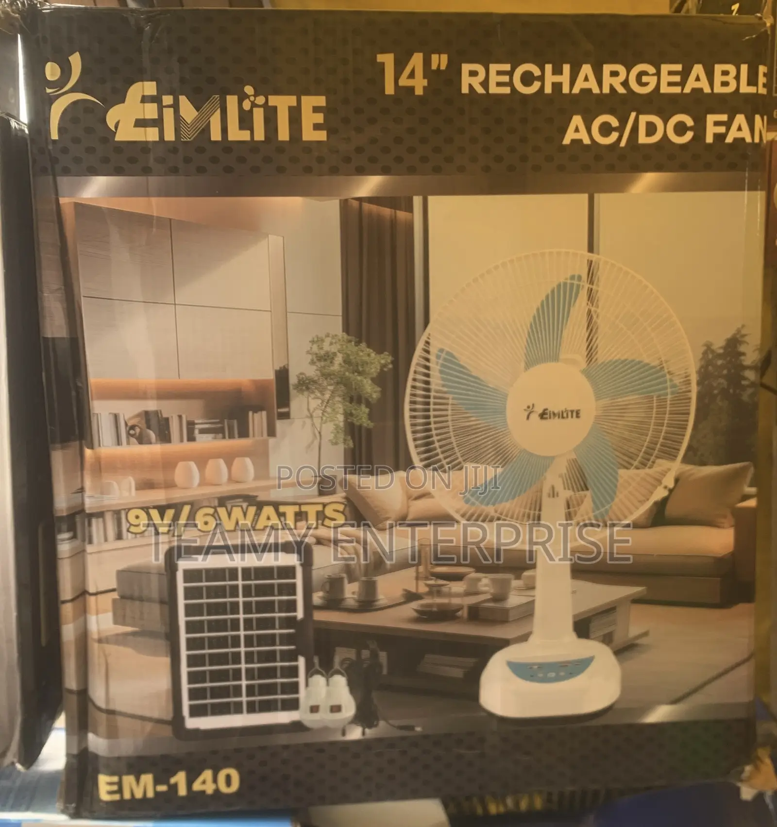 Eilmite 14 Inches Rechargeable Fan With Solar Panel Nd Bulbs