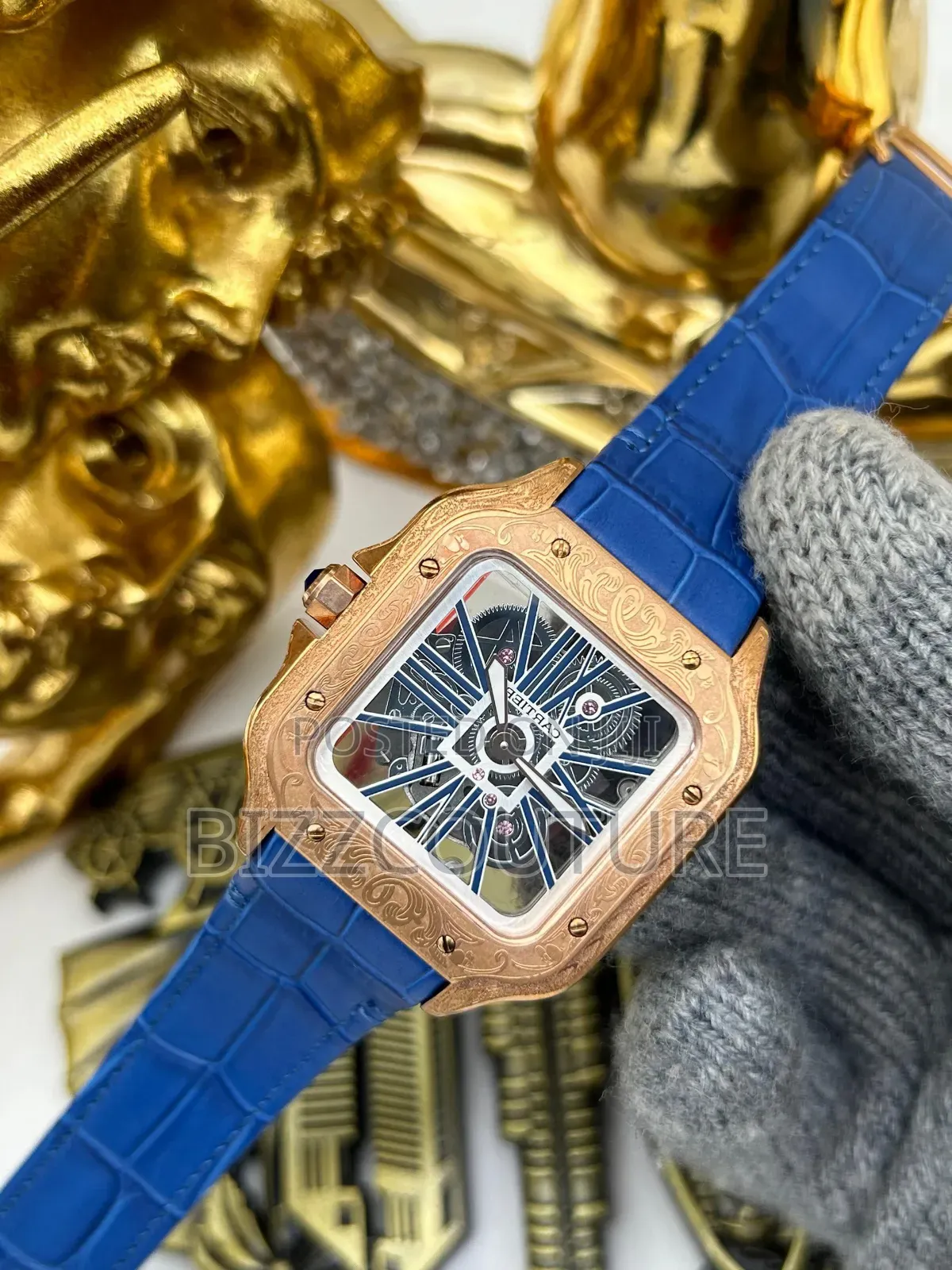 Original Cartier Blue Leather Strap Watch Available in Store