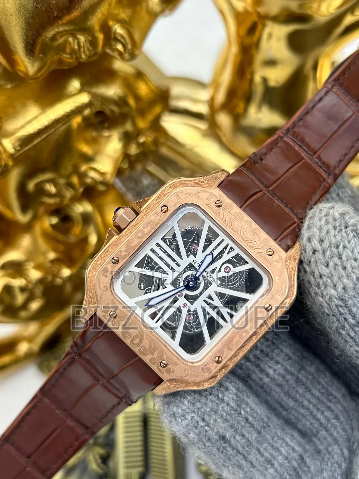 Original Cartier Brown Leather Strap Watch Available.