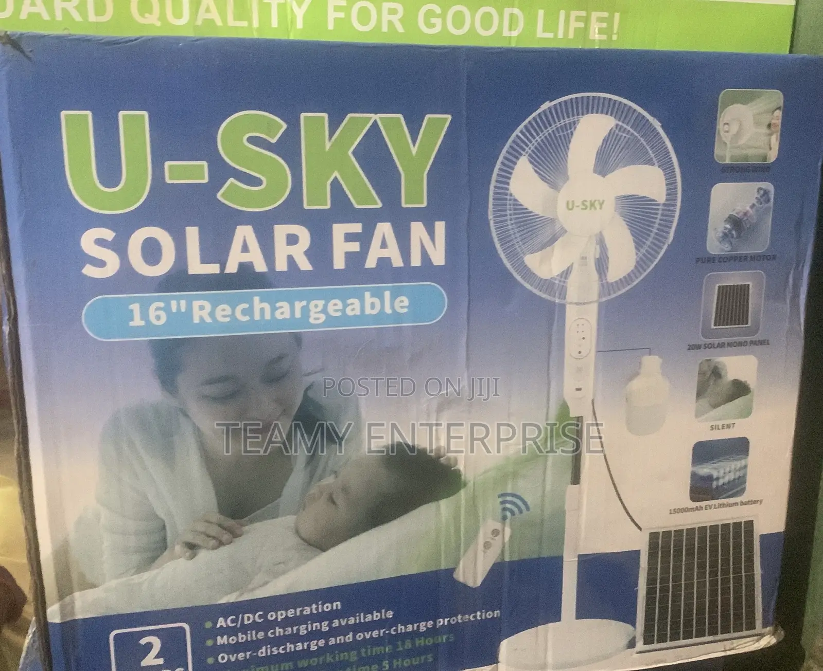 16 Inches Rechargeable Solar Fan With Bulb and Remote Ac/Dc