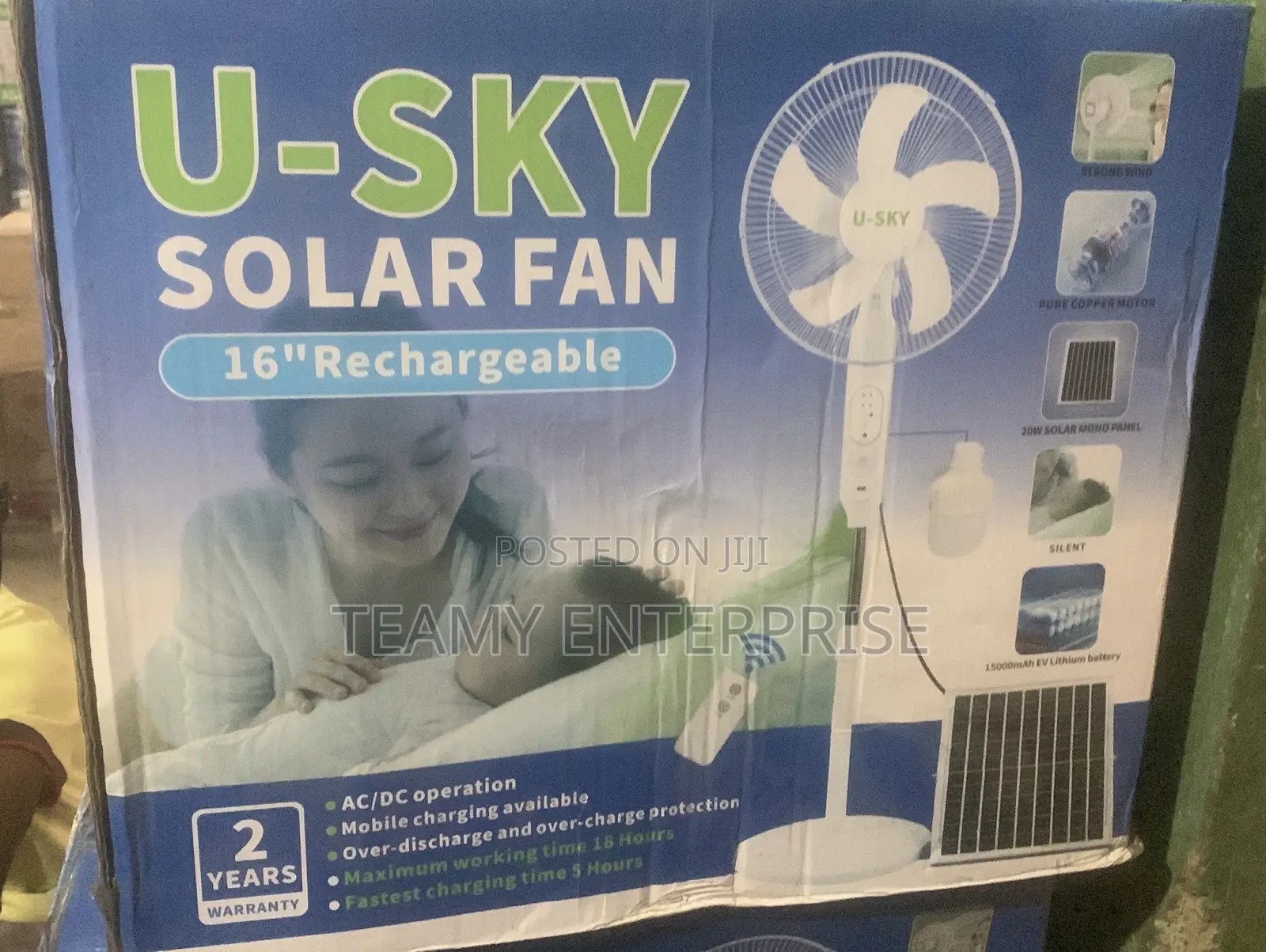 16 Inches Rechargeable Solar Fan With Bulb and Remote Ac/Dc