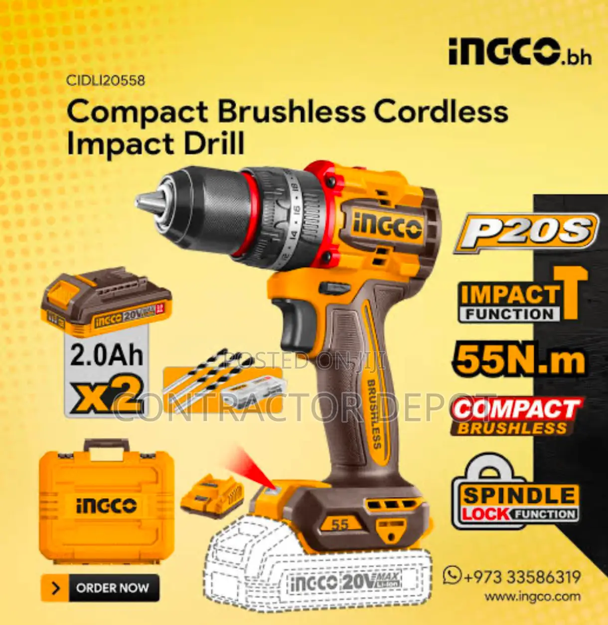 Compact Brushless Cordless Impact Drill Ingco 13mm