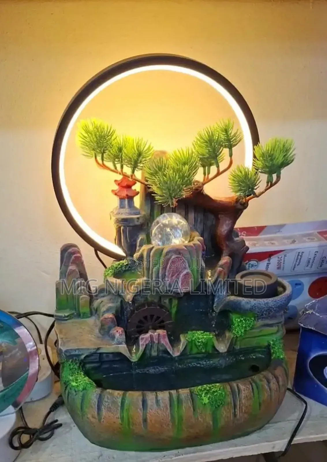 Resin Water Fountain Table Top Home Decor With Red Light