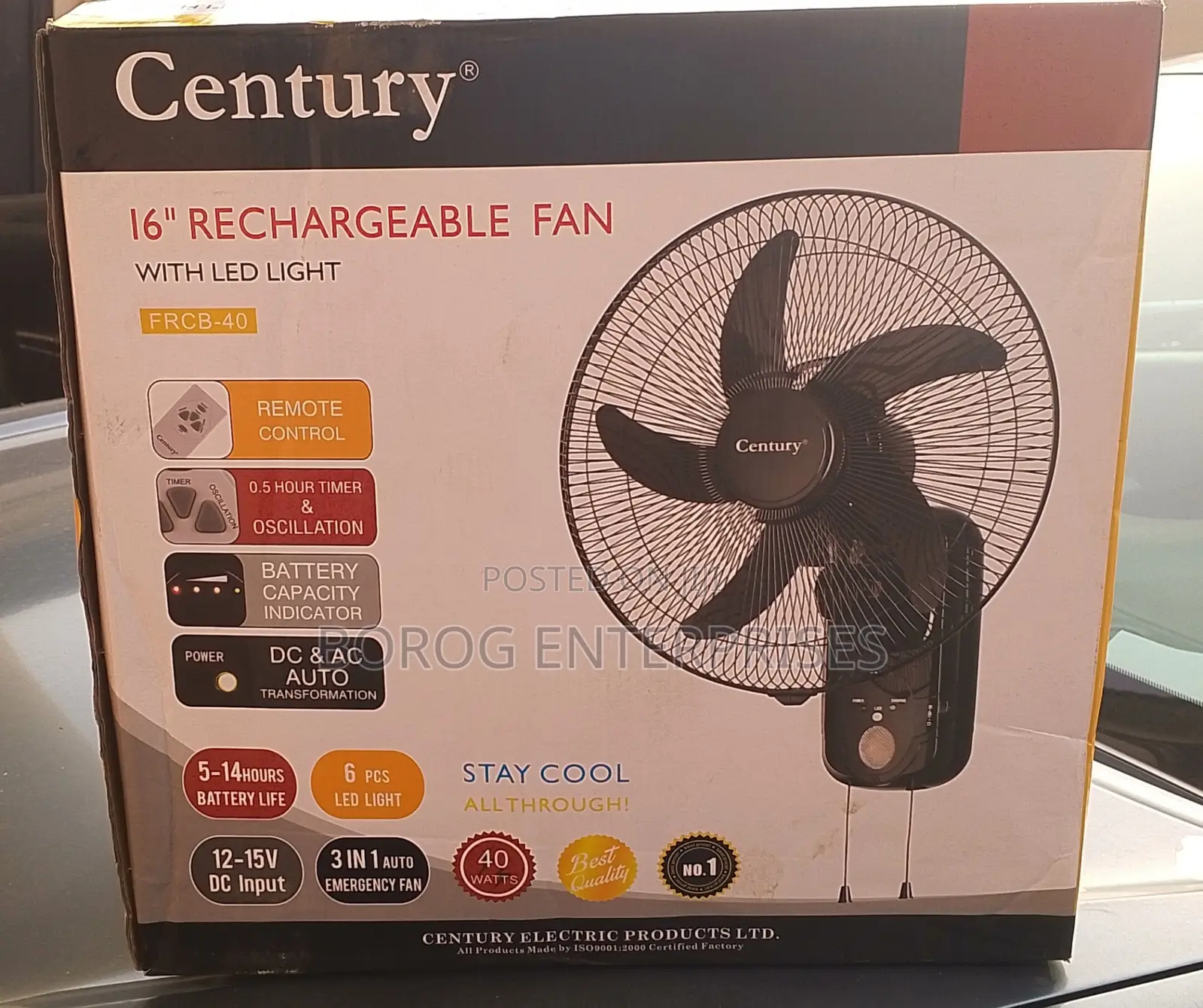 Century 16′′ Inches Rechargeable Wall Fan-FRCB-40