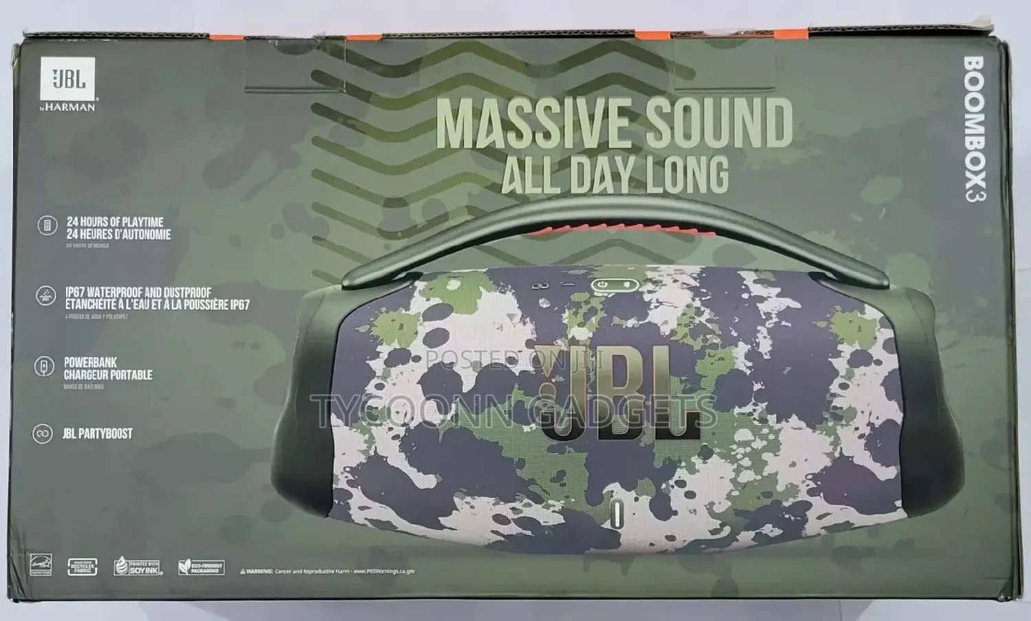 JBL Boombox 3 Portable Waterproof Bluetooth Speaker, Squad