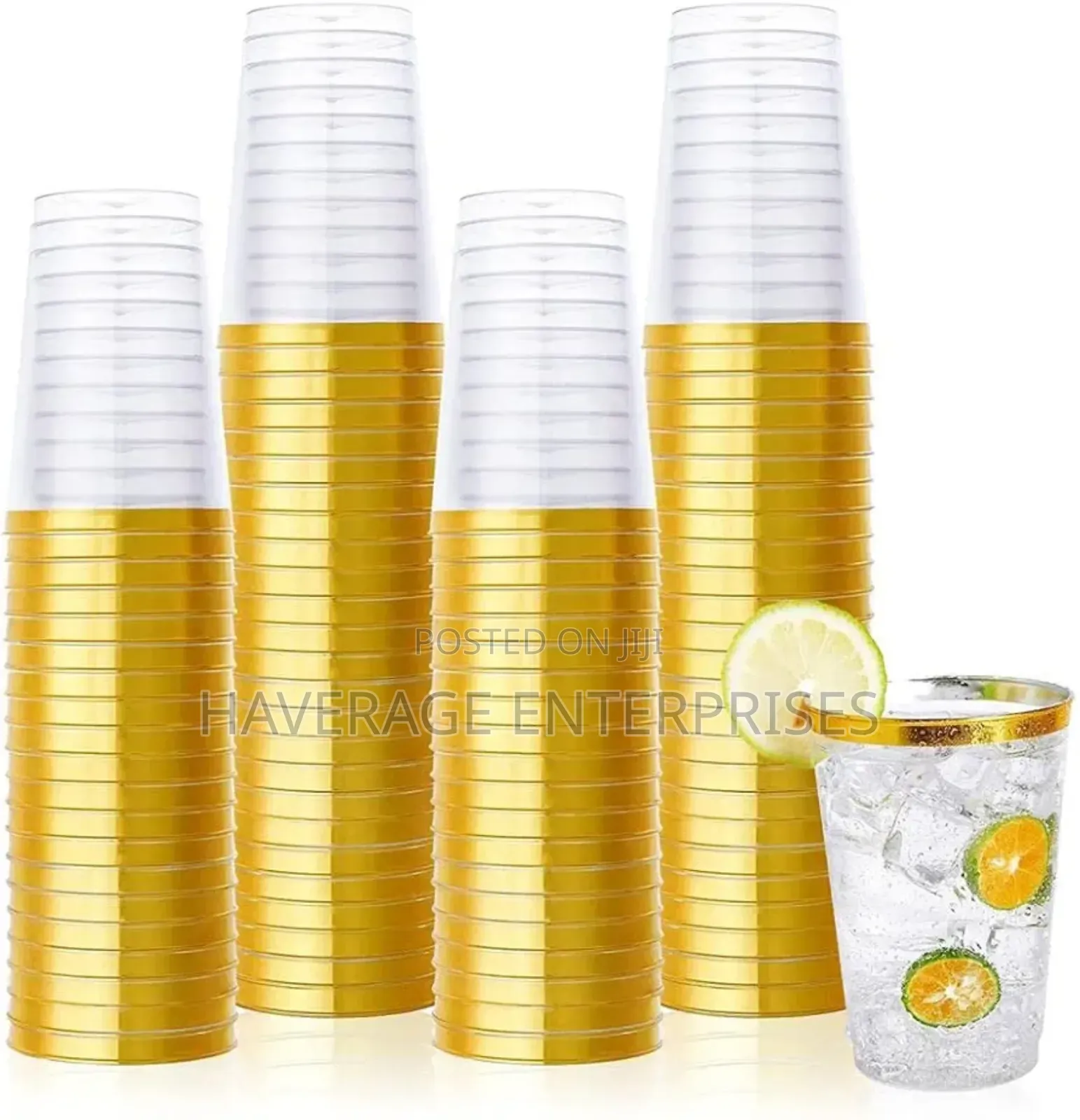 Jolly Chef 100 Pack 8oz Gold Rimmed Plastic Cups 200pces