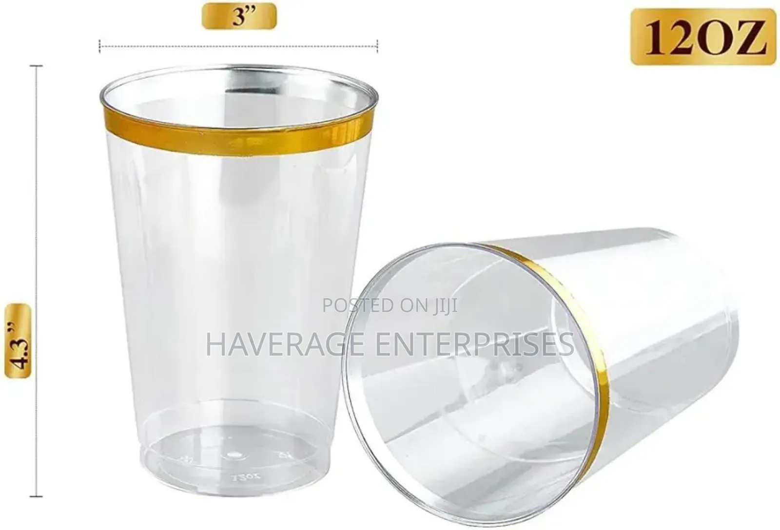 Jolly Chef 100 Pack 8oz Gold Rimmed Plastic Cups 200pces