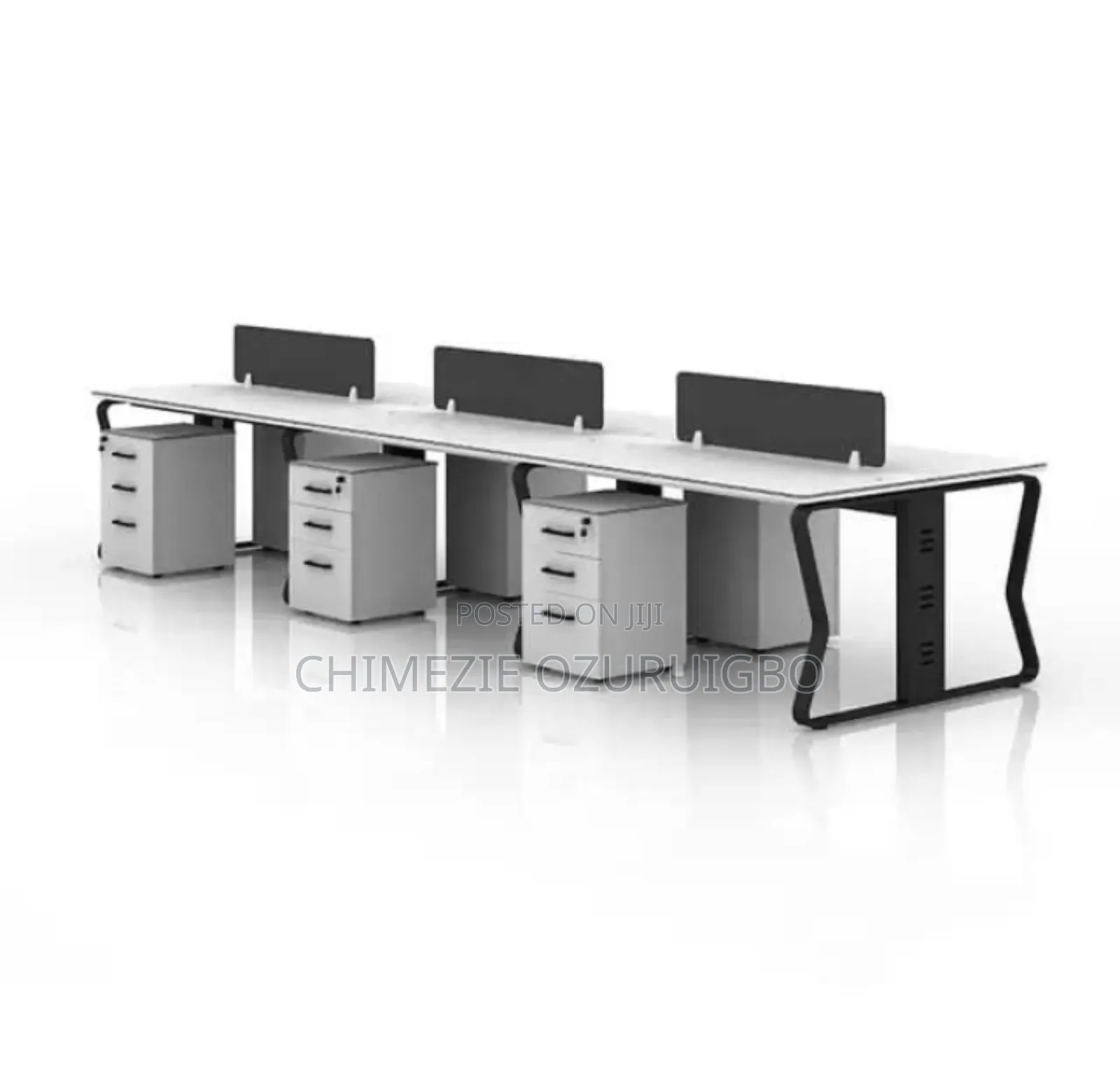6 Seater White Office Workstation Table