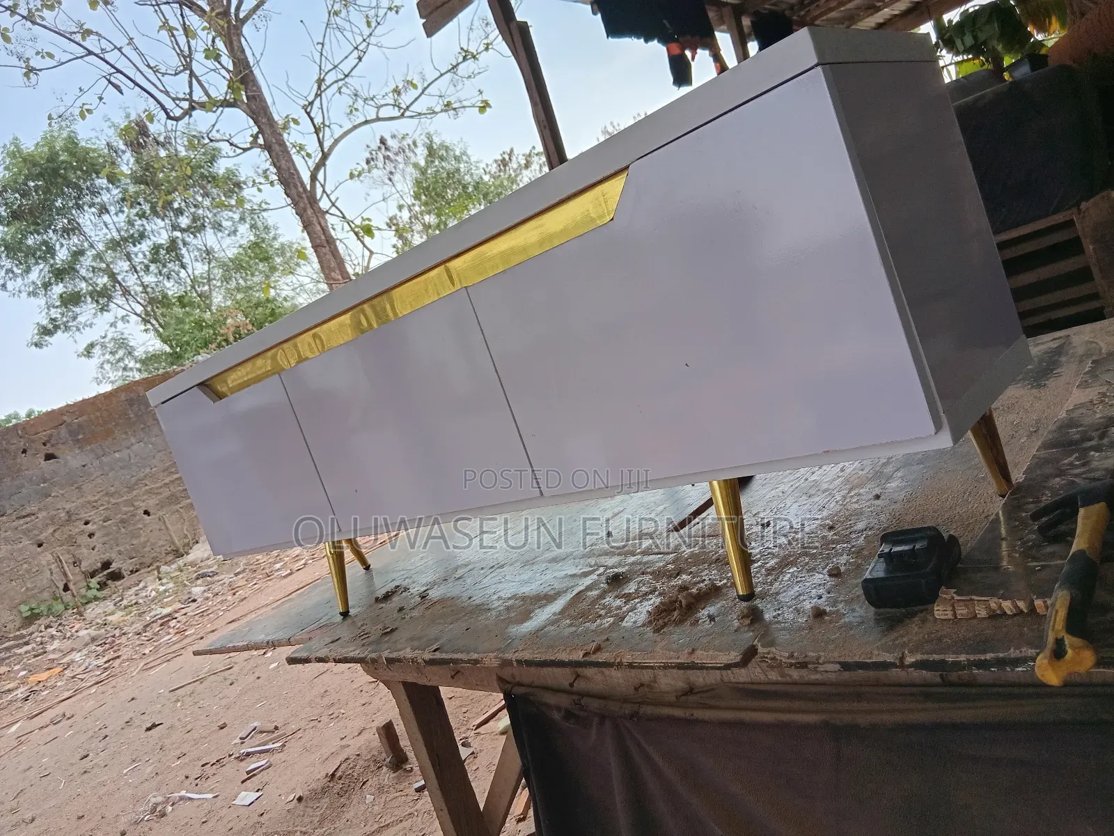 White and Gold Tv Stand by Oluwaseun Furniture