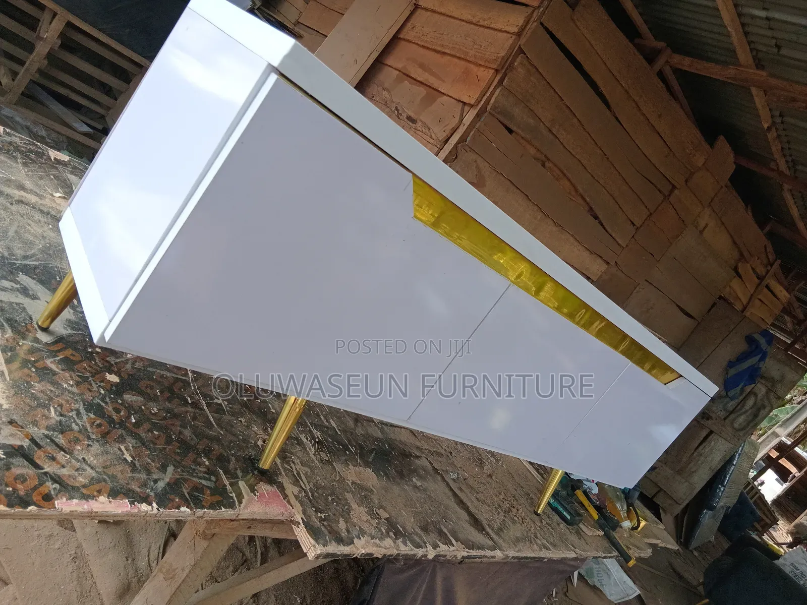 White and Gold Tv Stand by Oluwaseun Furniture