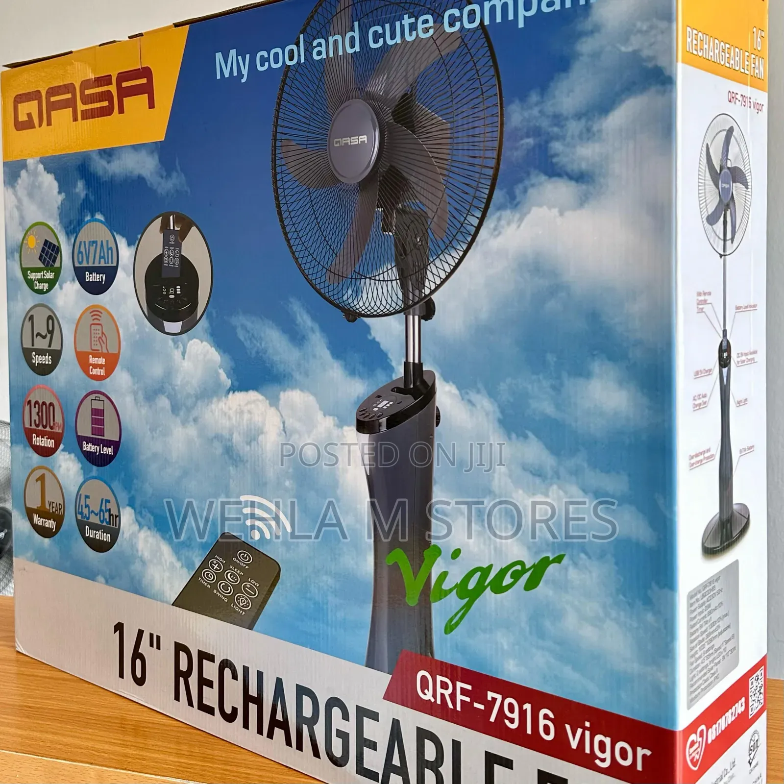Qasa 16" Rechargeable Fan- QRF 7916 Vigor