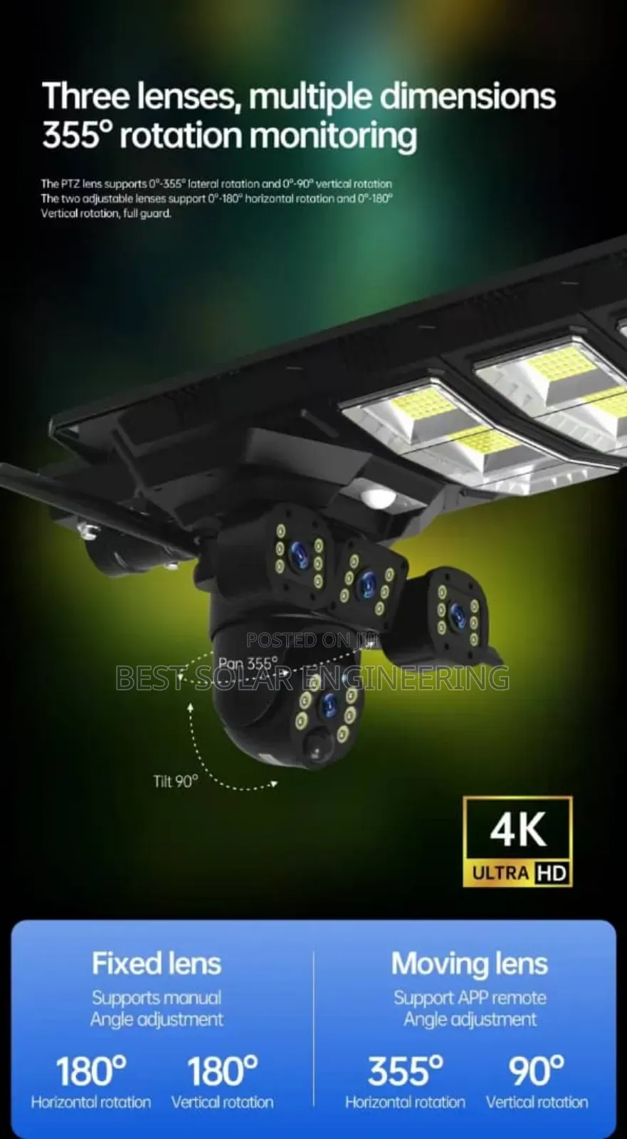Solar Street Light With 3 Lens Camera 8mp (450w V380)