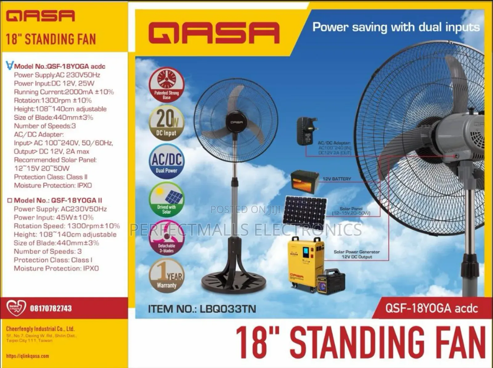 Qasa 18" Yoga Acdc Standing Fan