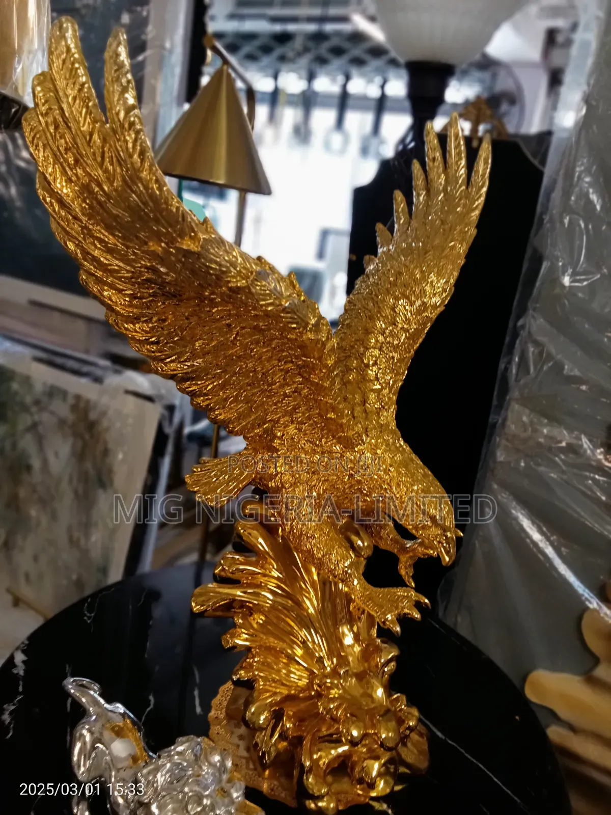 Majestic Golde Flying Eagle Metal Sculpture Luxurious Decor