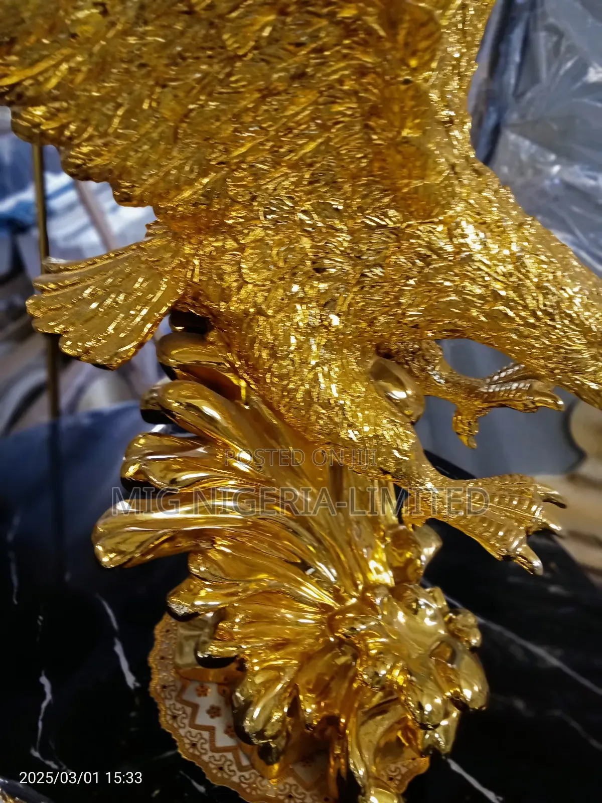 Majestic Golde Flying Eagle Metal Sculpture Luxurious Decor