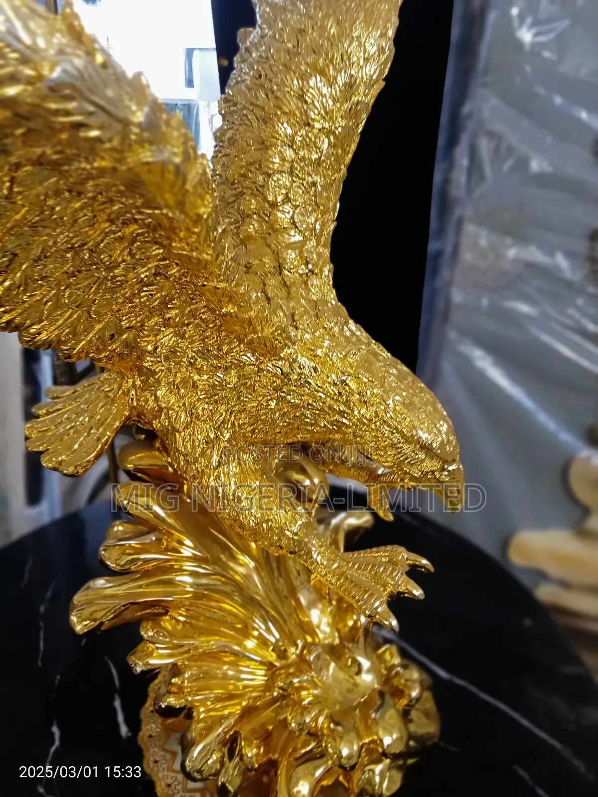 Majestic Golde Flying Eagle Metal Sculpture Luxurious Decor