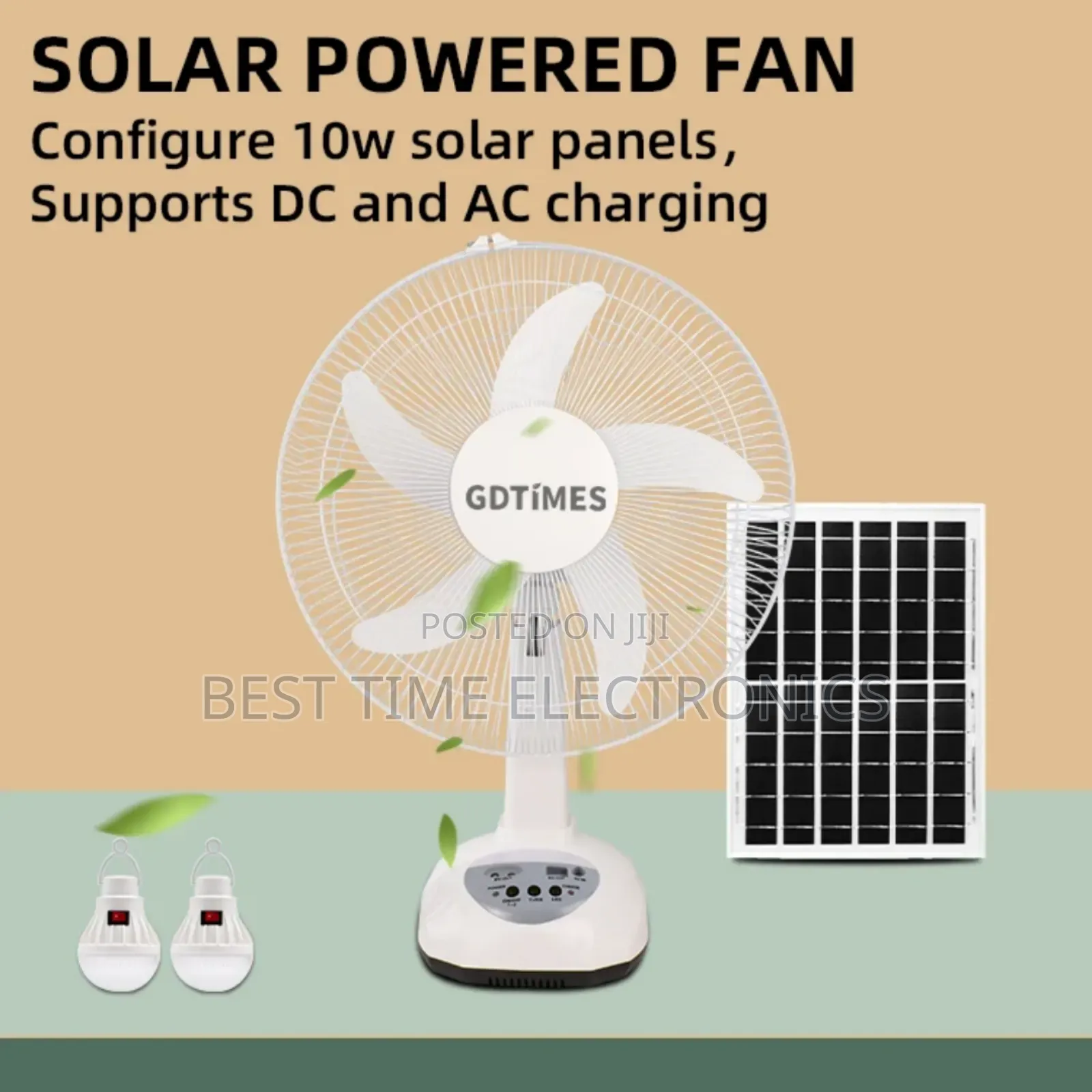 Gdtimes 16 Solar Rechargeable Table Fan With Bulbs