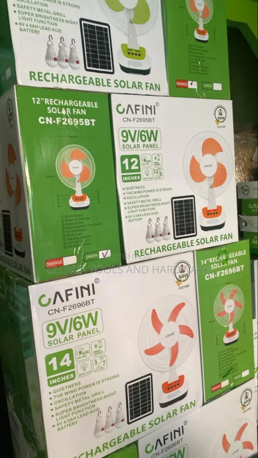 Cafini 12-Inch Desktoprechargeable Solar Fan Cn-F2695bt