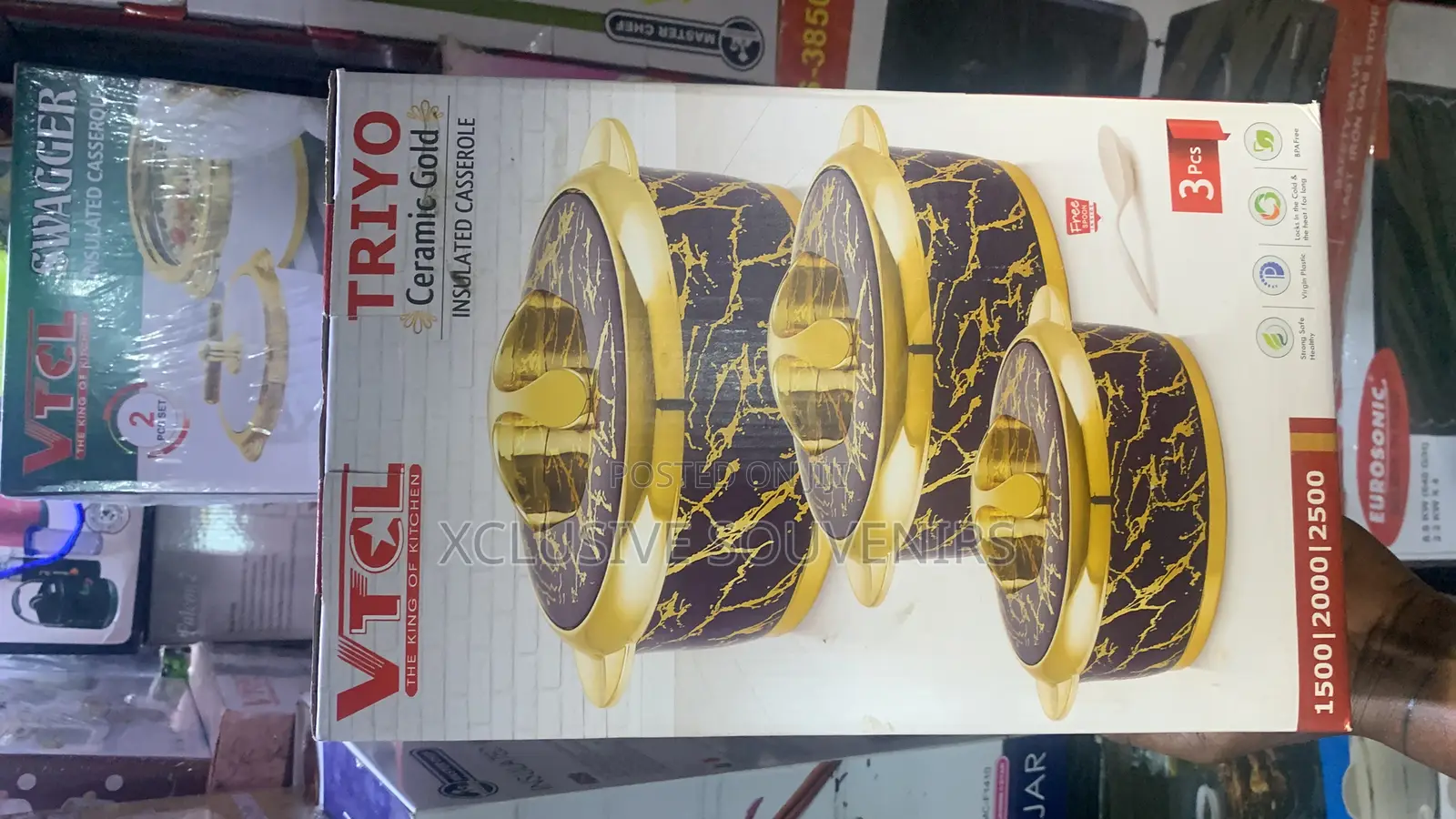 3in1ceramic Gold Insulated Casserole (1500,2000,2500ml)