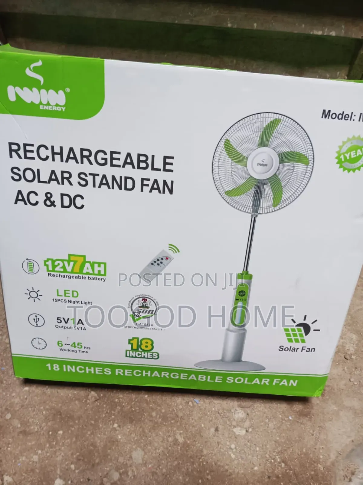 Rechargeable Solar Standing Fan Ac/ Dc