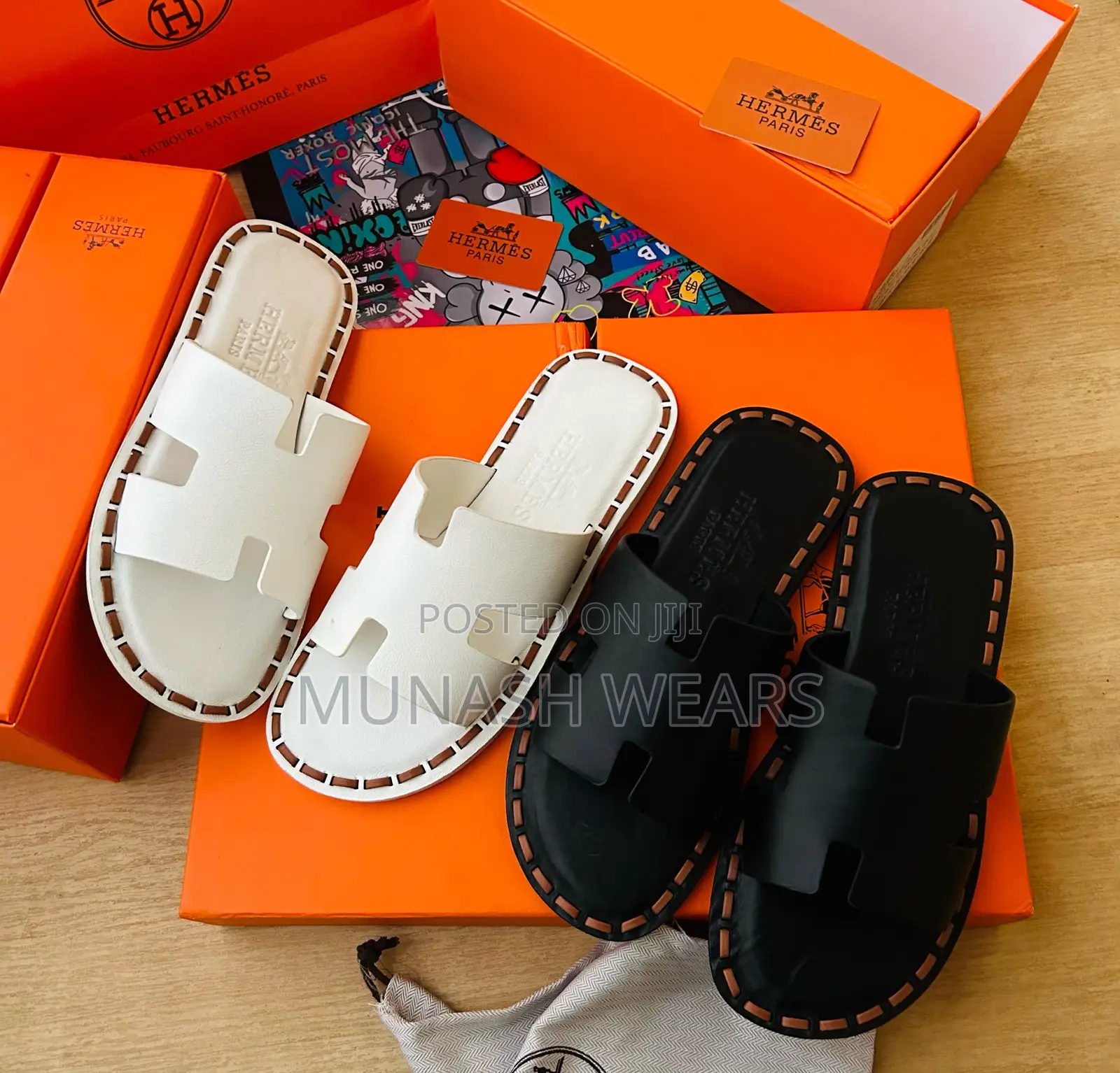 Hermes Wooden Leather Slipers