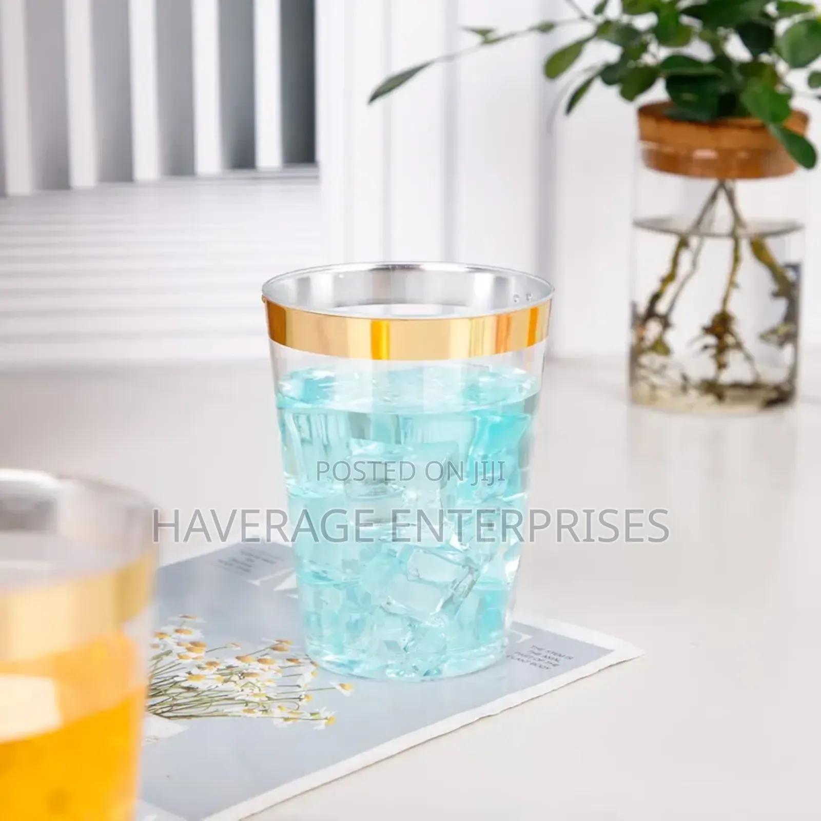 10 Oz Clear Plastic Cups Gold Rimmed Disposable Wine 100pces