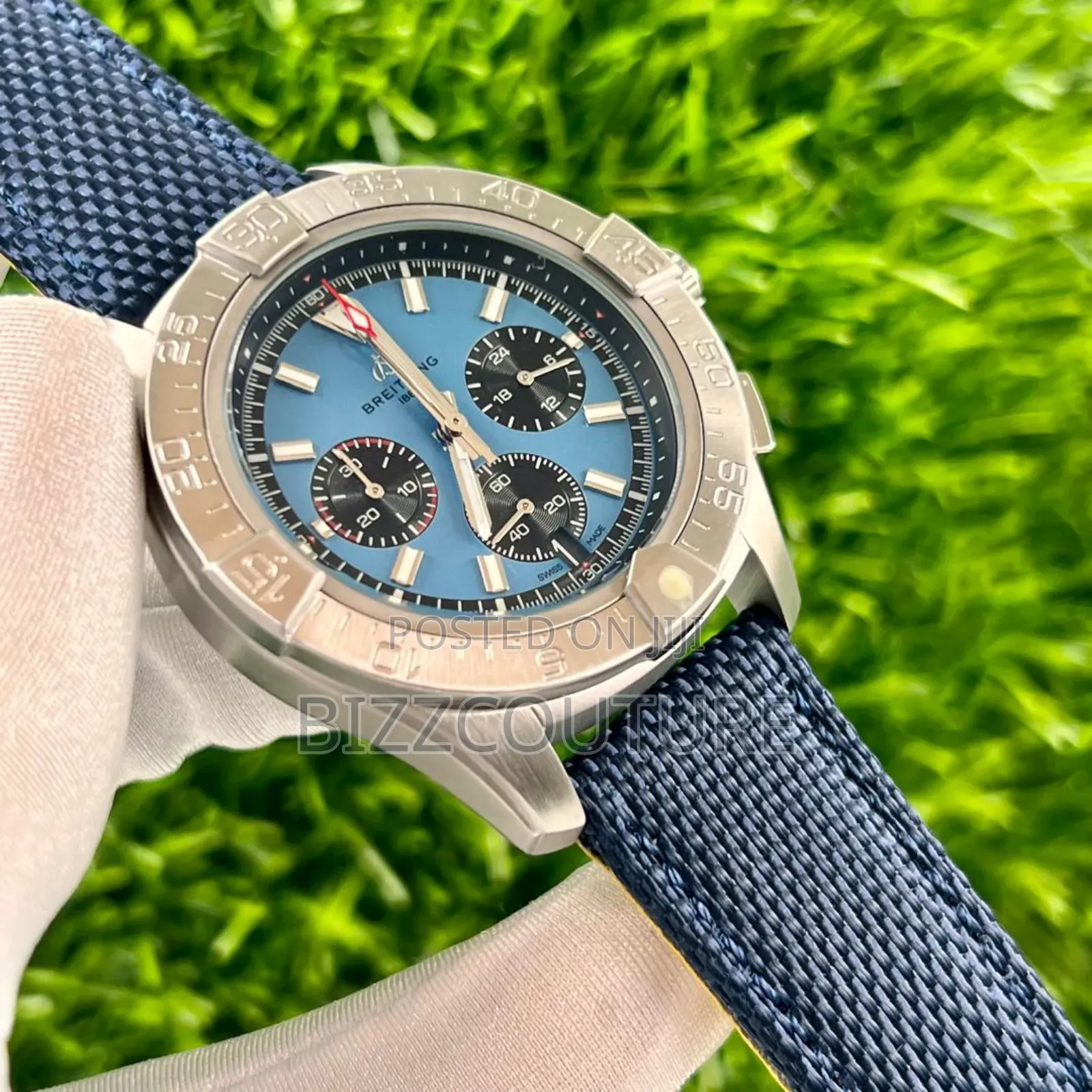 Original Breitling Blue Faux Leather Strap Watch
