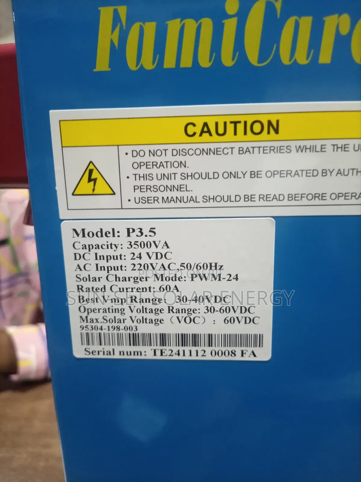 Famicare Hybrid Inverter 3.5kva 24v With Warranty