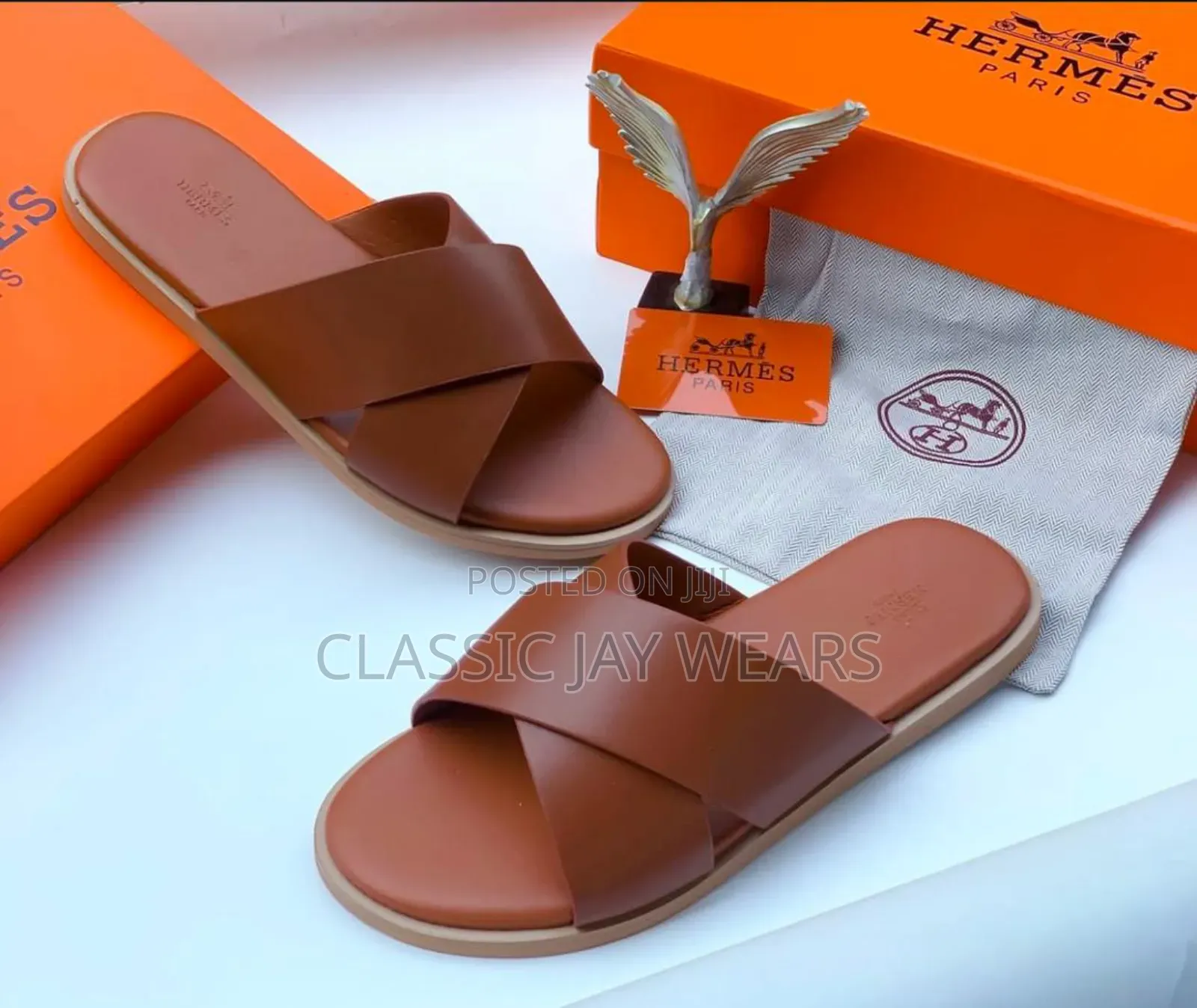 Brown Color Sample Hermes Cross Slippers Collections