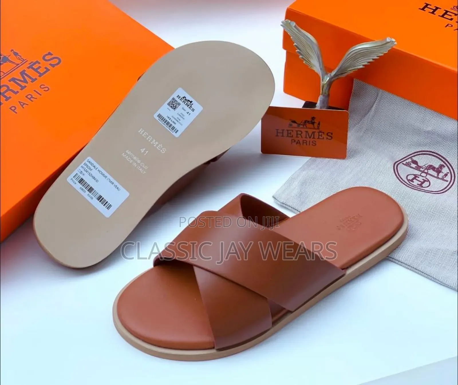 Brown Color Sample Hermes Cross Slippers Collections